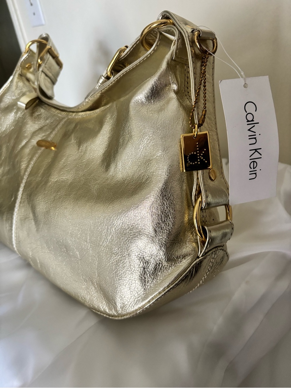Calvin Klein Metallic Gold Leather Shoulder Bag